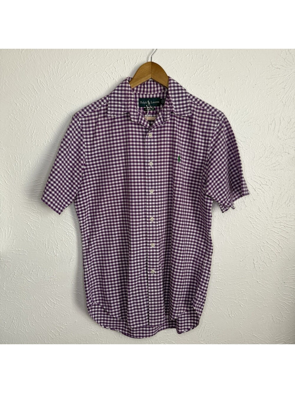 Vintage 90s Ralph Lauren Gingham Pattern Cotton Purple Short Sleeve Shirt